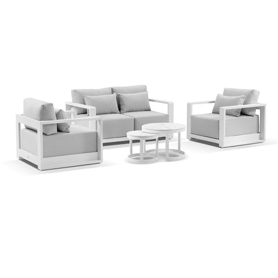 Whitehaven 2+1+1 Seater Outdoor Aluminium Lounge with Hugo Round Coffee Table Set