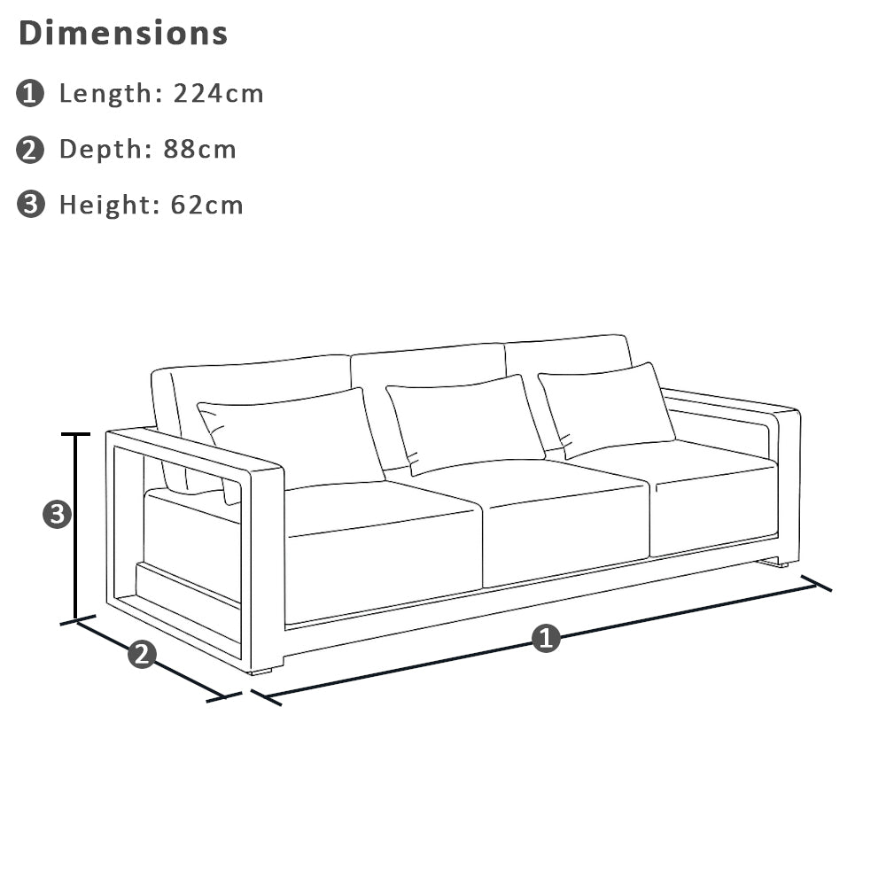 Whitehaven 3 Seater Outdoor Aluminium Lounge with Sunbrella Cushions