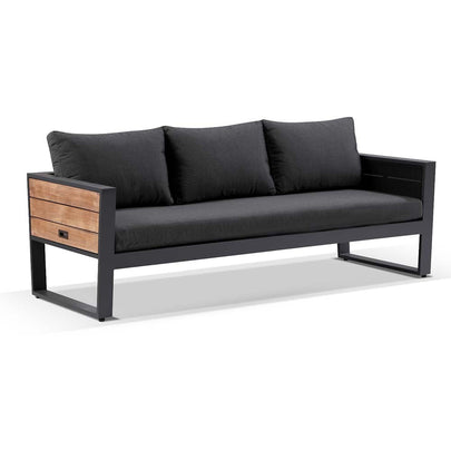 Corfu 3+1+1 Aluminium & Teak Lounge with Coffee Table & Side Table with Sunbrella® cushions