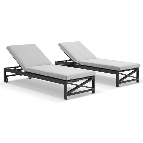 Kansas Outdoor Aluminium Sun Lounge Set on Wheels with Hugo Side Table
