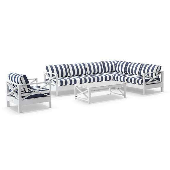 Kansas Package D - Outdoor Aluminium Corner Modular Lounge Set with Arm Chair and Coffee Table