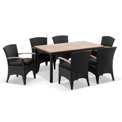Sahara 6 Seater Teak Top Table with Kai Outdoor Wicker Chairs