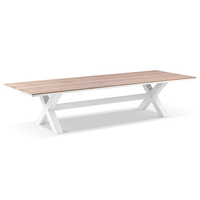 Kansas 3m Outdoor Teak Timber and Aluminium Dining Table with 10 Hugo Rope Chairs