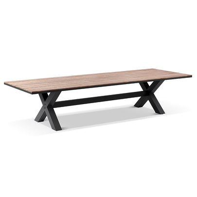 Kansas 3m Outdoor Teak Timber and Aluminium Dining Table with 10 Hugo Rope Chairs