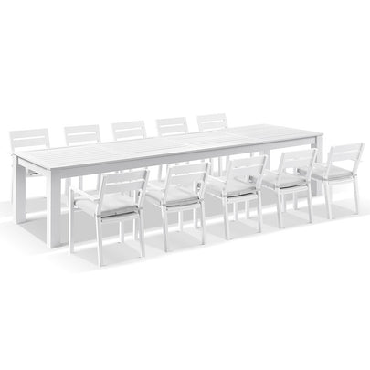 Santorini 12 Seater Outdoor Rectangle Aluminium Dining Table and Chairs setting