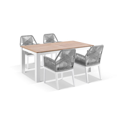 Balmoral 1.8m Outdoor Teak Top Aluminium Table with 6 Hugo Rope Chairs