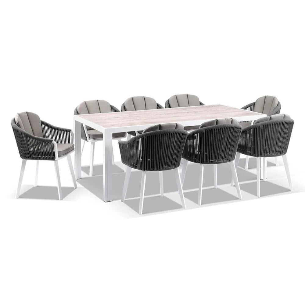 Alpine 8 Seater Rope and Aluminium Dining Table and Chairs Setting