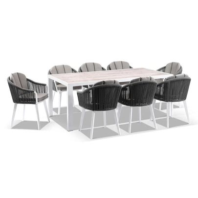 Alpine 8 Seater Rope and Aluminium Dining Table and Chairs Setting