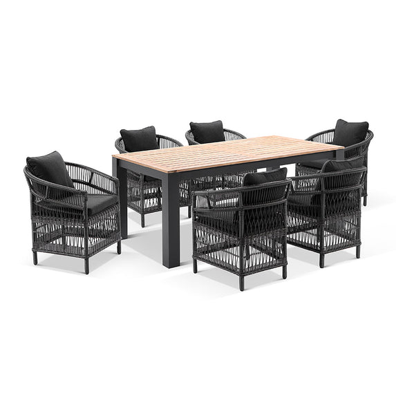 Balmoral 1.8m Outdoor Teak Top Aluminium Table with 6 Watego Malawi Style Chairs