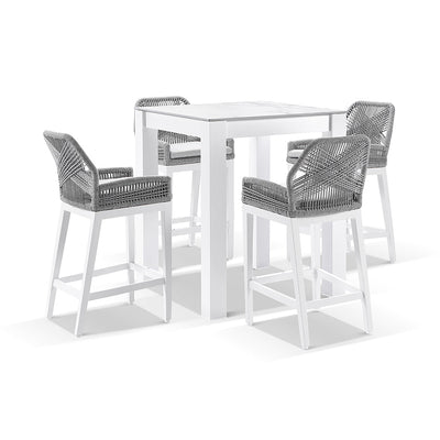 Hugo Ceramic Square Aluminium Bar Table with 4x Hugo Rope Bar Stools