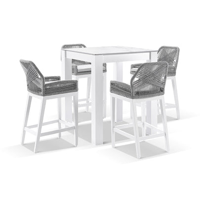 Hugo Ceramic Square Aluminium Bar Table with 4 x Hugo Rope Bar Stools