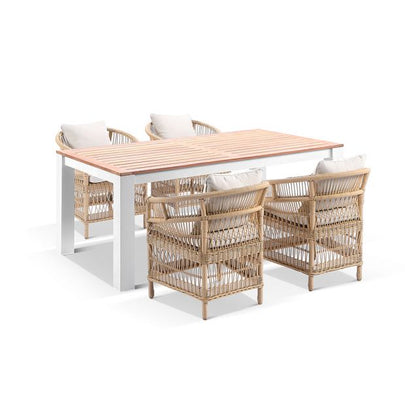 Balmoral 1.8m Outdoor Teak Top Aluminium Table with 6 Watego Malawi Style Chairs