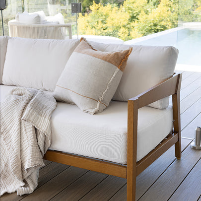 Bronte 2 Seater Outdoor Teak Look Aluminium Lounge with Sunbrella Cushions