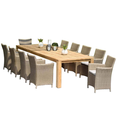 Cancun 3m Recycled Teak Timber Table and 10 wicker Chairs Dining Setting
