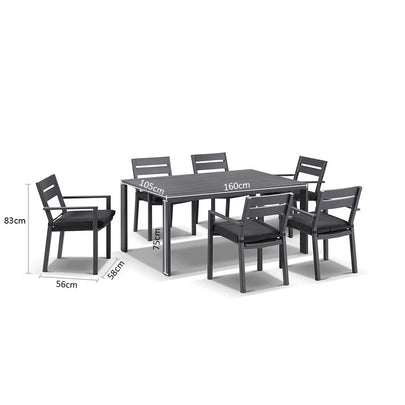 Capri 6 Seater Outdoor Aluminium Dining Setting with Santorini Chairs
