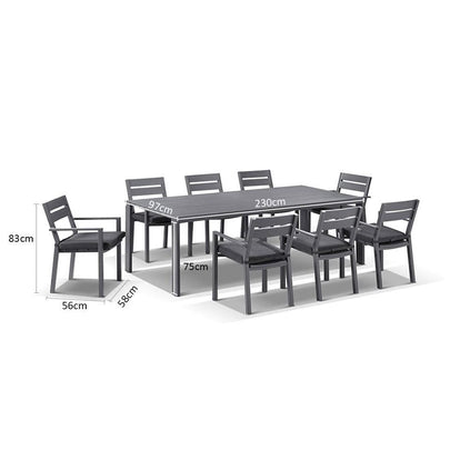 Capri 8 Seater Outdoor Aluminium Dining Setting with Santorini Chairs