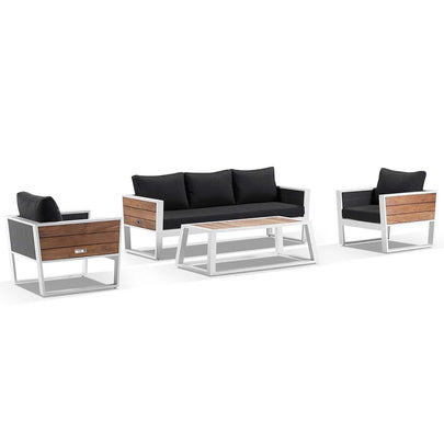 Corfu 3+1+1 Aluminium & Teak Lounge with Coffee Table & Side Table with Sunbrella® cushions