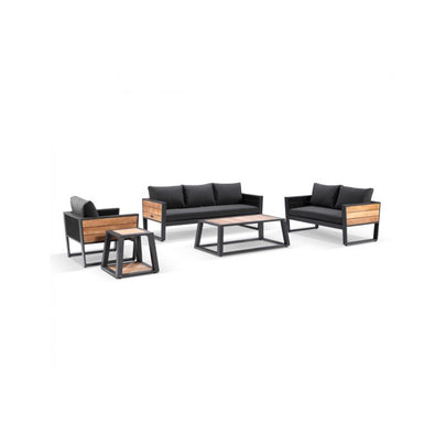 Corfu 3+2+1 Aluminium & Teak Lounge with Coffee Table & Side Table with Sunbrella® cushions