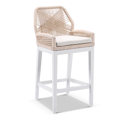 Hugo Ceramic Square Aluminium Bar Table with 4x Hugo Rope Bar Stools