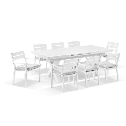 Austin Outdoor 2.2m - 3m Extension Aluminium Table with 10 Santorini Dining Chairs