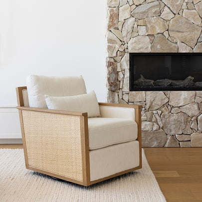 Frida Swivel Rattan Armchair Indoor Fabric Sofa Lounge Bay