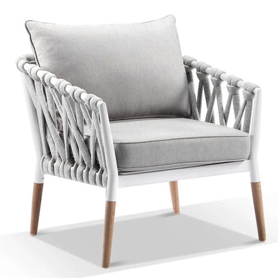 Silas Outdoor Ivory Rope and Aluminium Lounge  Arm Chair