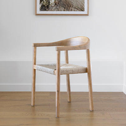Kotara Hardwood Timber Outdoor Indoor Dining Chair with Rattan Base