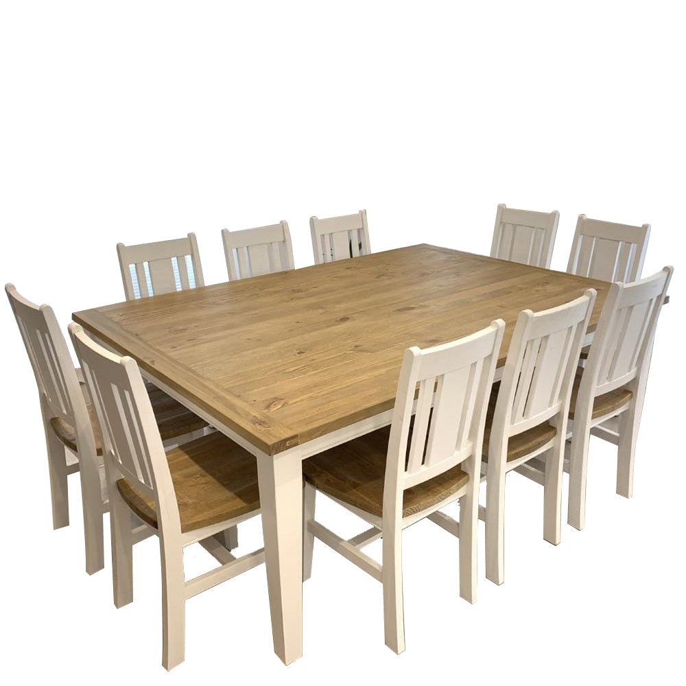 Leura Belle Large Rustic 10 Seater Dining Table and Chairs Setting ...