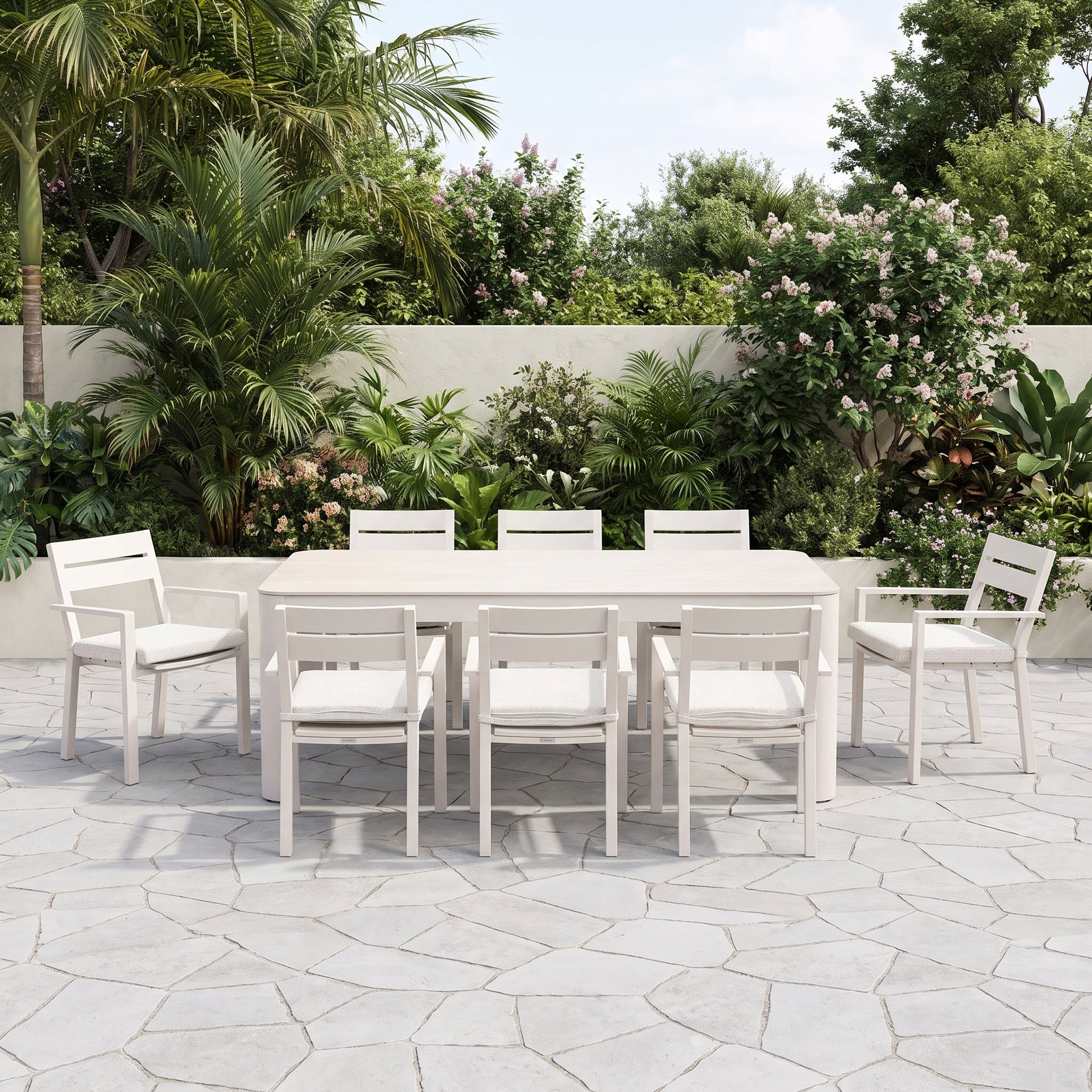 Malibu 2.2m Outdoor Aluminium and Ceramic Dining Table with 8 Santorini Chairs