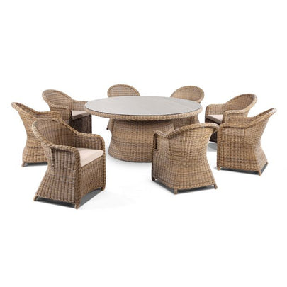 Plantation 8 Seater Outdoor Wicker Round Dining Table and Chairs Setting