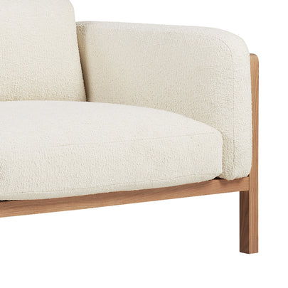Killara Indoor Cream Boucle Couch Fabric and Timber 3 Seat Rattan Lounge Sofa