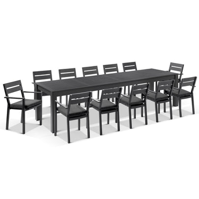 Santorini 12 Seater Outdoor Rectangle Aluminium Dining Table and Chairs setting