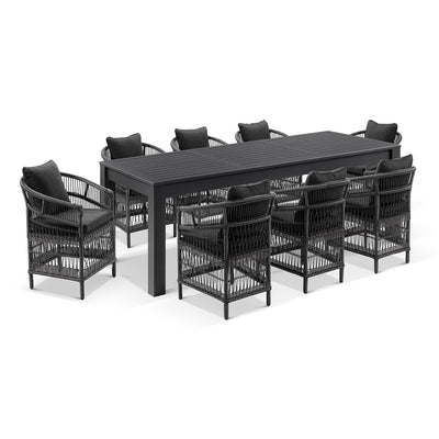 Santorini 2.5 Outdoor Rectangle Aluminium Dining Table with 8 Watego Malawi Style Chairs
