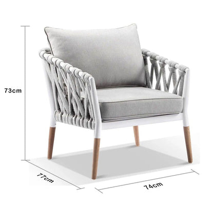 Silas Outdoor Ivory Rope and Aluminium Lounge  Arm Chair