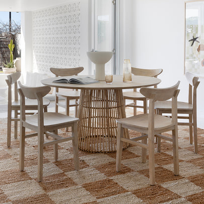 Tamborine Indoor 1.4m Round Dining Setting with 6x Ballina Chairs