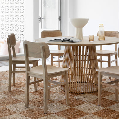 Tamborine Indoor 1.4m Round Dining Setting with 6x Ettalong Chairs