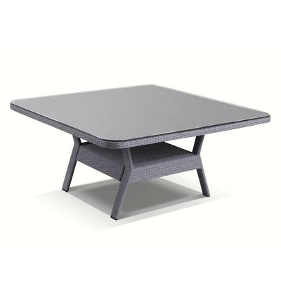 Low Dining Table 1.5m Square Glass Top in Textured  wicker
