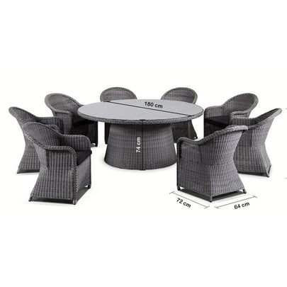 Plantation 8 Seater Outdoor Wicker Round Dining Table and Chairs Setting
