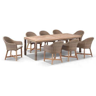 Sahara 8 Rectangle with Coastal Chairs in Half Round wicker