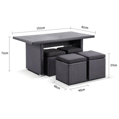 Wicker Dining Coffee Table with 4 Stowaway Ottomans