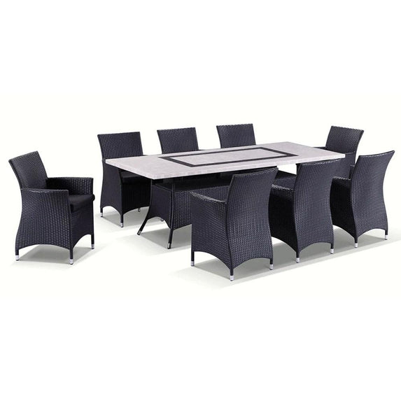 Caesar 8 Rectangle - 9 pce Stone and Wicker Outdoor Dining Setting