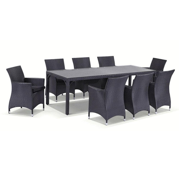 Roman 8 Rectangle Outdoor Wicker Glass Top Dining Table and Chairs Setting