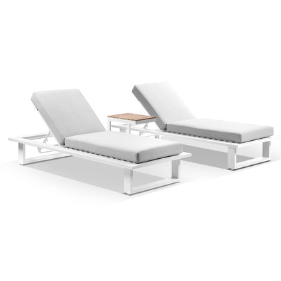 Arcadia Aluminium Sun Lounge Set in  w/ Teak Slide Under Side Table