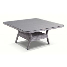 Low Dining 1.5m Square Outdoor Wicker Glass Top Table