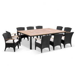 Sahara 10 Teak top Table with Kai Outdoor Wicker Chairs