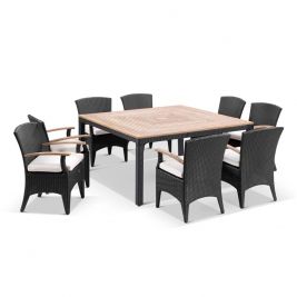 Sahara 8 Square Teak Top Table with Kai Outdoor Wicker Chairs