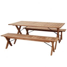 Issie Outdoor 1.8m Recycled Teak Table and Bench Seats from FSC Grade Timber 