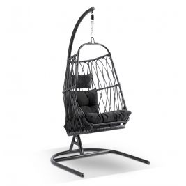 Arlo Hanging Egg Chair with Stand in Black