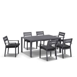 Capri 6 Seater Outdoor Aluminium Dining Table and Chairs Setting in Charcoal