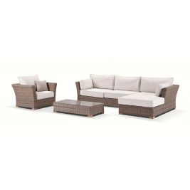 Coco Outdoor Wicker Chaise Lounge with Arm Chair and Coffee Table